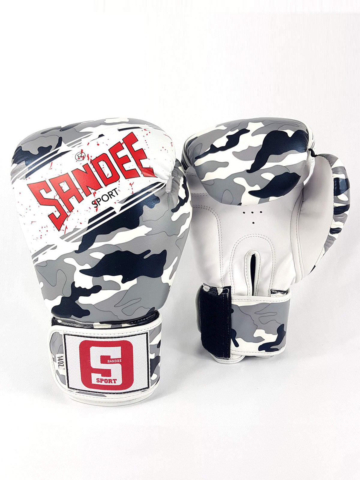 Sandee Sport Velcro Camo Grey/Black/White Synthetic Leather Boxing Glove