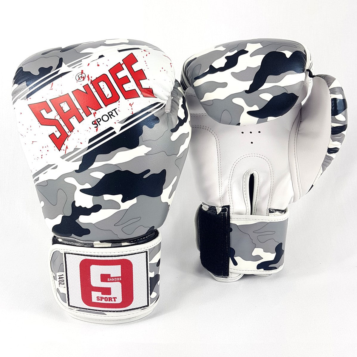 Sandee Sport Velcro Camo Grey/Black/White Synthetic Leather Boxing Glove