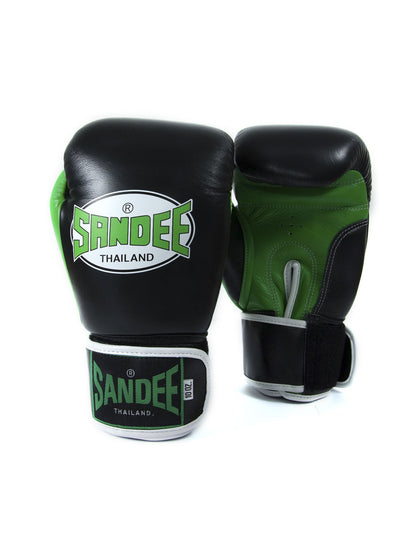 Sandee Neon Velcro Black & Green Leather Boxing Glove